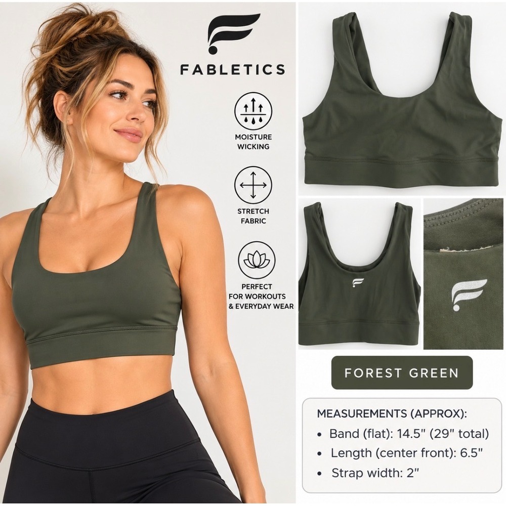 Fabletics Olive Green Scoop Neck U-Back Sports Bra Athletic Top